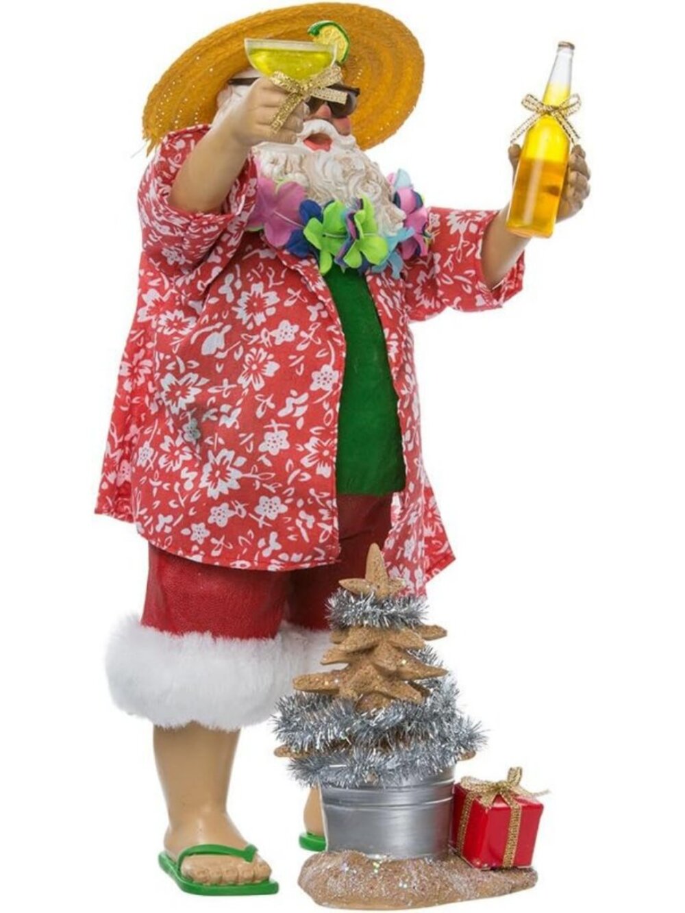 Set of 2 Beach Santa Figurines - 10-Inch Coastal Holiday Decor, Festive Home